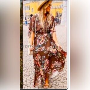 NWT $238 Retail #FarmRio #anthro sz small, brown, print midi dress